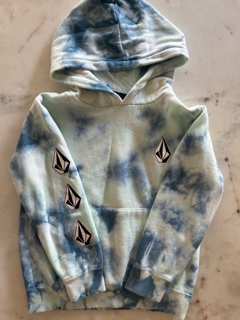 Volcom Tie Dye Hoodie Boys Size 5 Blue Green Pullover Sweatshirt